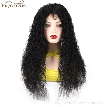 Vigorous Korea High Temperature Fiber Hair Lace Front Wig with Baby Hair Black Box Braided Wigs for Black Women Synthetic Wigs